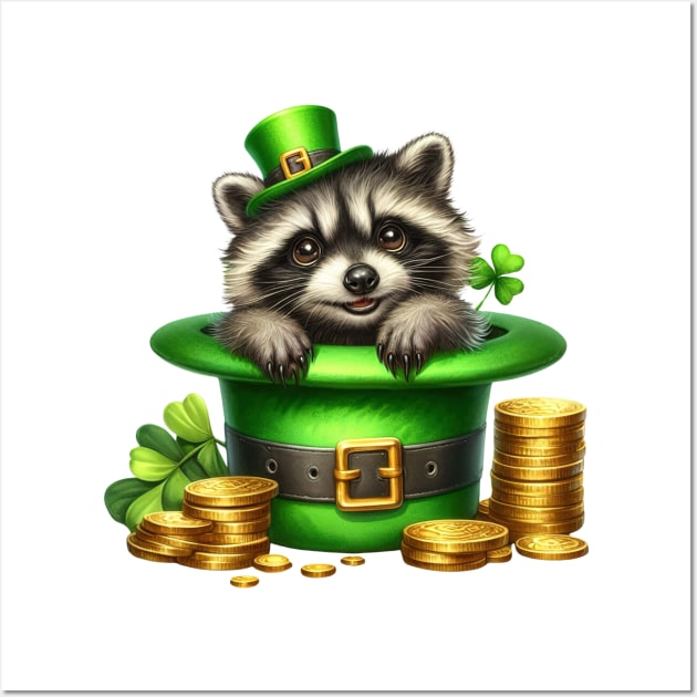 Raccoon Hat for Patrick's Day Wall Art by Chromatic Fusion Studio